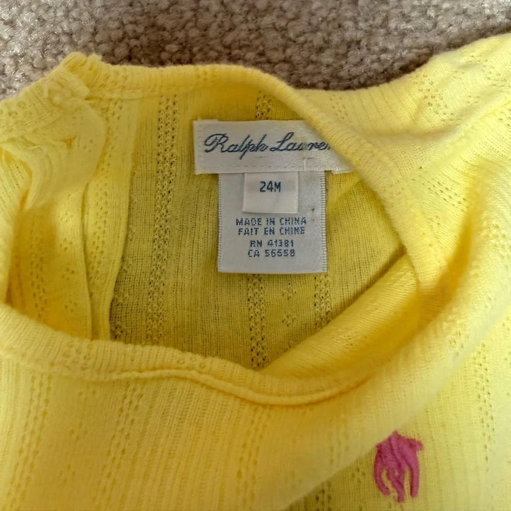 Ralph Lauren Baby Girls 24M Yellow Floral Ruffle‎ Bubble Romper Dress Pony Logo